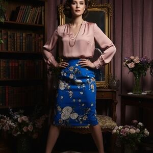 Zara Blue Floral Pencil Skirt